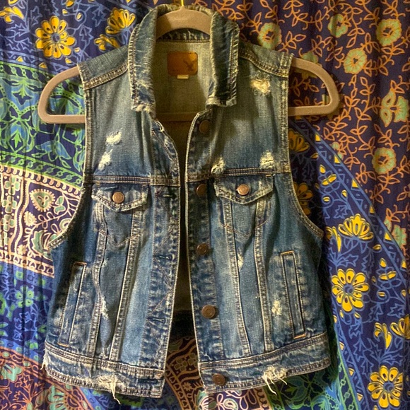 Cropped retro distressed American eagle Jean ombré vest size medium fits small - Picture 3 of 4